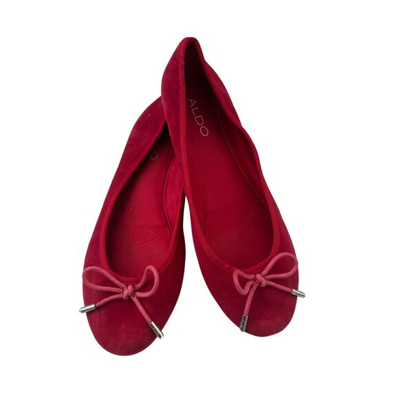 ALDO Red Bow Faux Suede Ballet Flats Size 38 - Picture 2 of 5